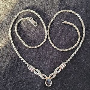925 Italy Genuine sapphire and diamond necklace